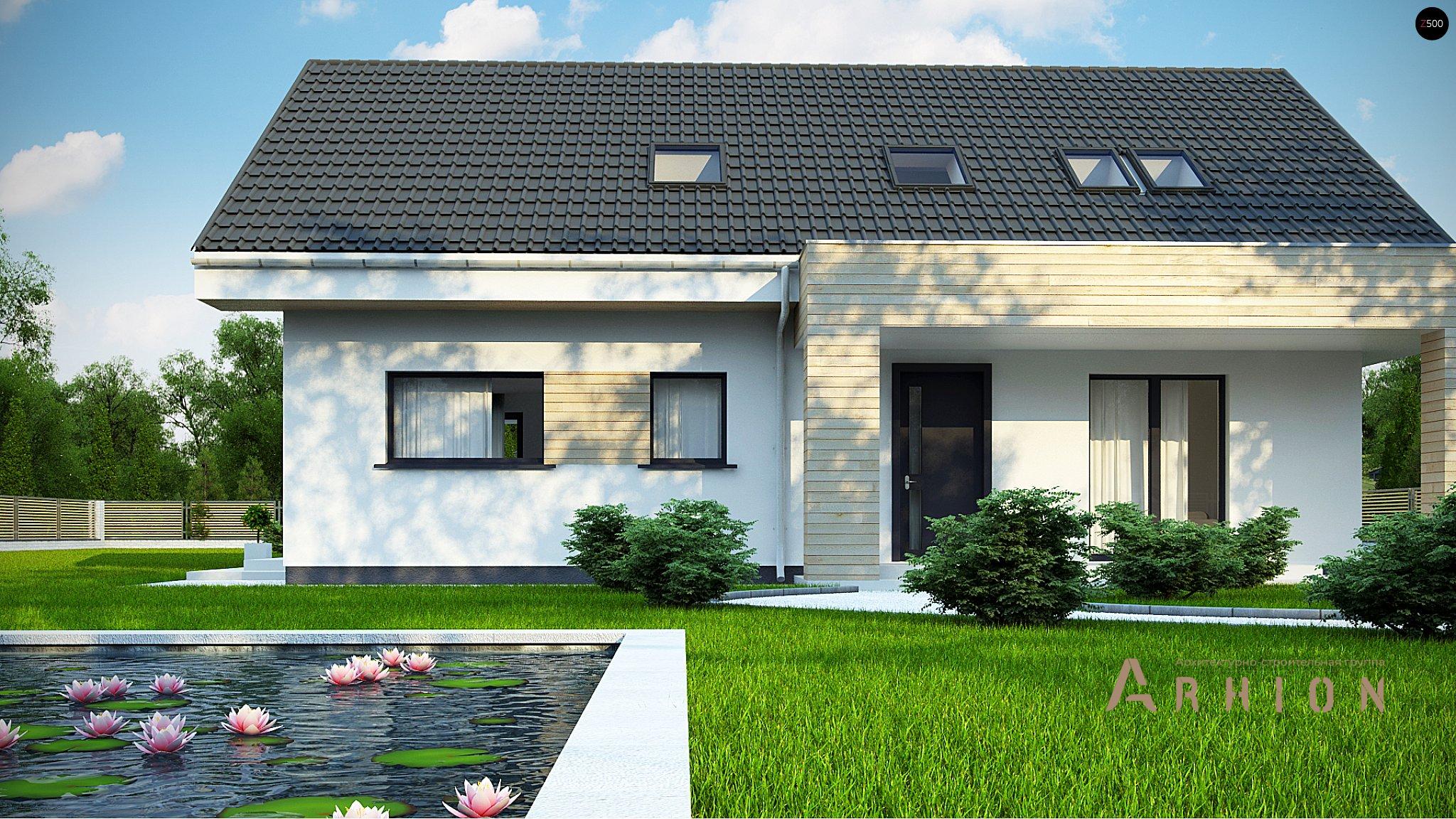 2. Проект одноэтажного дома в канадском стиле с двускатной кровлей, Z160 A, площадью - 181 кв c мансардой, терассой, балконом, эркером